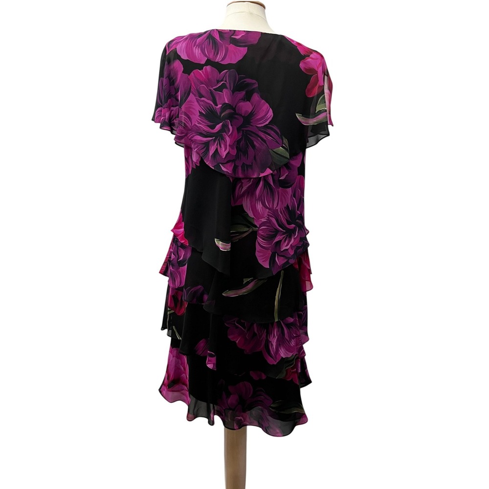 SLNY Womens Purple Pink Floral Tiered Chiffon Dress 14 Bloomcore Fairy Boho - Picture 2 of 12